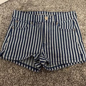American eagle hi rise Shorty size 0 blue and white vertical pinstripe shorts